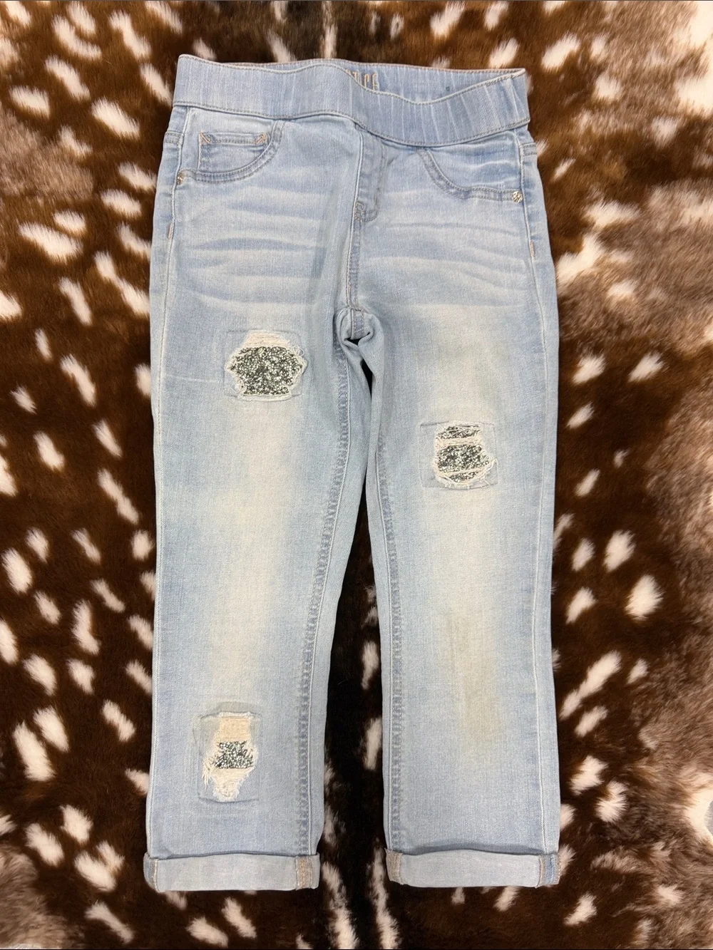 Justice Light Blue Distressed Girls' Ankle Jeans